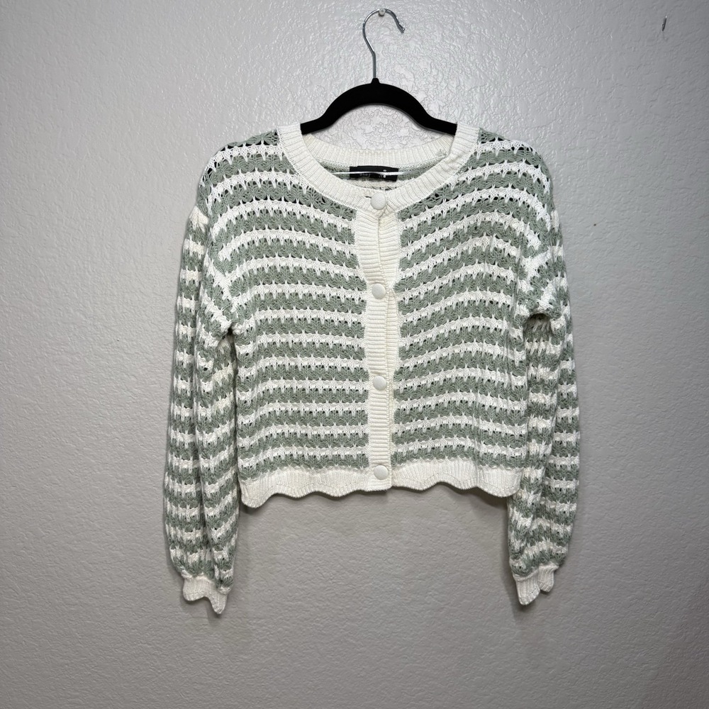 Broadway 38 Womens Small Cropped Sweater Cream Green Soft‎ Girl Academia Preppy
